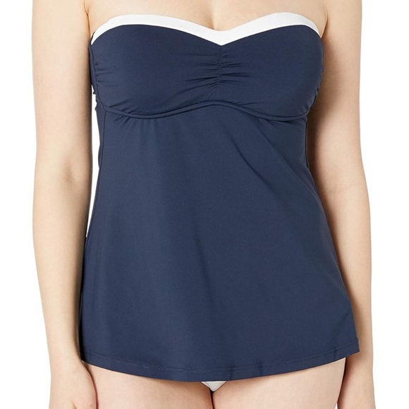 Ocevara - Tie Front Blouson Swim Tankini In Navy Blue main image 1